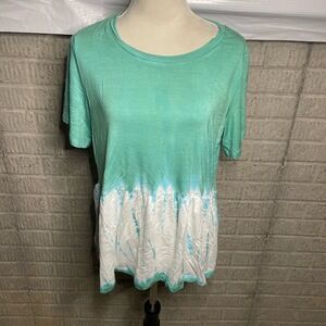 Bibi Womens Teal Green White Tie‎ Dye Babydoll Short Sleeve Top Size Small